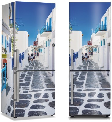 Σοκάκια στο Ελληνικό νησί, Πόλεις – Ταξίδια, Αυτοκόλλητα ψυγείου, 50 x 85 εκ. (44491)