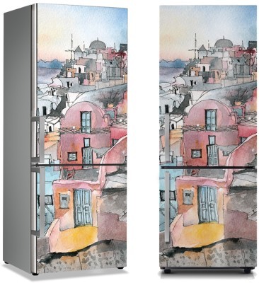 Ελαιογραφία, Σαντορίνη, Πόλεις – Ταξίδια, Αυτοκόλλητα ψυγείου, 50 x 85 εκ. (32208)
