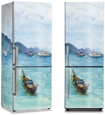 Houseart Η μοναχική Βάρκα, Ζωγραφική, Αυτοκόλλητα ψυγείου, 50 x 85 εκ.