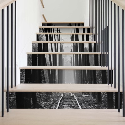 Houseart Ασπρόμαυρο τοπίο με κολόνες, Φύση, Αυτοκόλλητα σκάλας, 90 x 12 εκ.