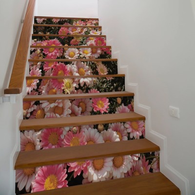 Houseart - ΣΗΜΑΝΤΙΚΟ: Σε περίπτωση διαφοράς τιμής από το κατάστημα ισχύει παντα και μόνο η τιμή του καταστήματος Ροζ μαργαρίτες, Φύση, Αυτοκόλλητα σκάλας, 90 x 12 εκ.