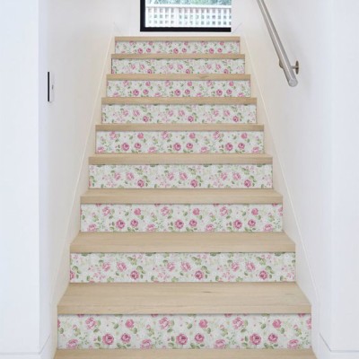 Ροζ λουλούδια, Μοτίβα, Αυτοκόλλητα σκάλας, 90 x 12 εκ. (54063)