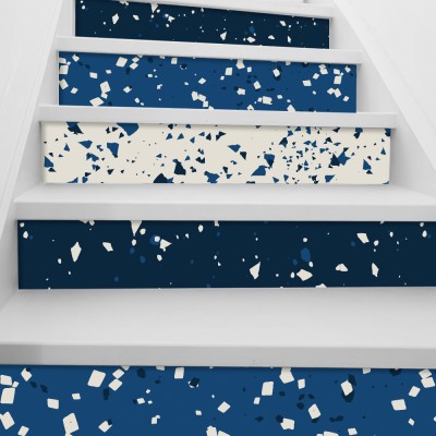 Houseart Μοτίβο με λευκά και μπλε σχέδια, Μοτίβα, Αυτοκόλλητα σκάλας, 90 x 12 εκ.