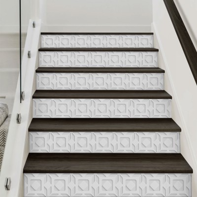 Λευκό γεωμετρικό μοτίβο, Μοτίβα, Αυτοκόλλητα σκάλας, 90 x 12 εκ. (54126)