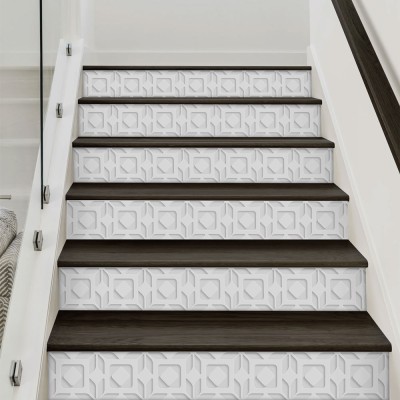Houseart Λευκό γεωμετρικό μοτίβο, Μοτίβα, Αυτοκόλλητα σκάλας, 90 x 12 εκ.
