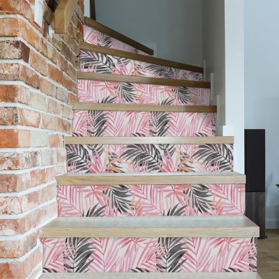 Ροζ και μαύρα φύλλα, Μοτίβα, Αυτοκόλλητα σκάλας, 90 x 1