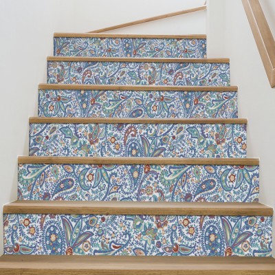 Ρετρό ανατολίτικο μπλε μοτίβο, Μοτίβα, Αυτοκόλλητα σκάλας, 90 x 12 εκ. (54158)