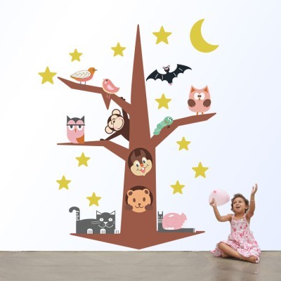 Ζωάκια πάνω στο δέντρο Παιδικά Αυτοκόλλητα τοίχου 64 x 50 cm (18125)