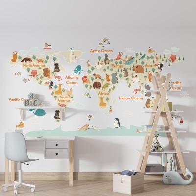 Ζωάκια στον χάρτη Παιδικά Αυτοκόλλητα τοίχου 230×115 cm (19997)
