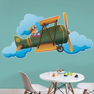 Αεροπλανάκι με μπλε σύννεφα Παιδικά Αυτοκόλλητα τοίχου 36 x 70 cm (39025)
