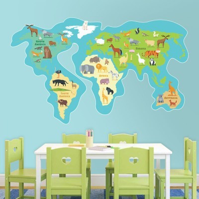 Παγκόσμιος χάρτης με ζωάκια Παιδικά Αυτοκόλλητα τοίχου 42 x 70 cm (39026)