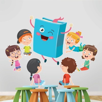 Παιδάκια γύρω από το βιβλίο Παιδικά Αυτοκόλλητα τοίχου 55 x 70 cm (39045)
