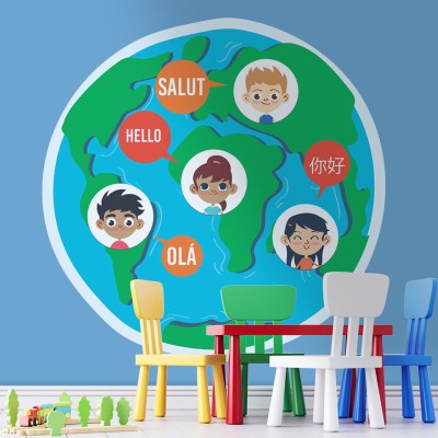 Γεια σε διάφορες γλώσσες, Παιδικά, Αυτοκόλλητα τοίχου, 55 x 54 εκ.