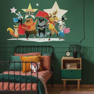 Super hero animals, Παιδικά, Αυτοκόλλητα τοίχου, 60 x 40 εκ.