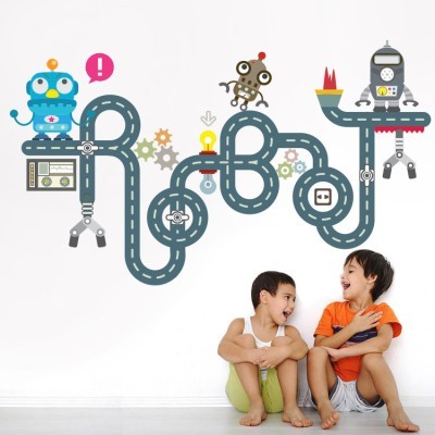 Houseart Robot φίλοι, Παιδικά, Αυτοκόλλητα τοίχου, 100 x 58 εκ.