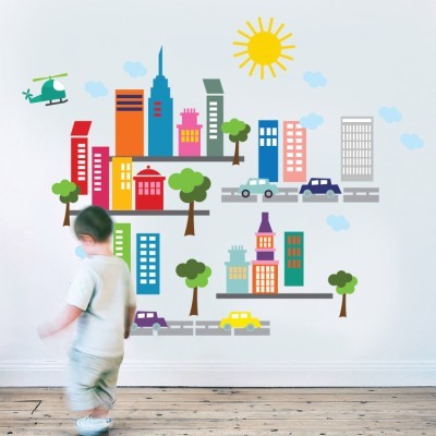 Hλιόλουστη πόλη Παιδικά Αυτοκόλλητα τοίχου 130 x 162 cm (13403)