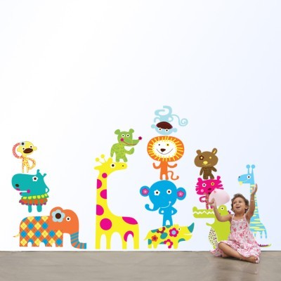 Χρωματιστά ζωάκια, Παιδικά, Αυτοκόλλητα τοίχου, Small 113x64 cm