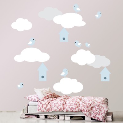 Πουλάκια στα σύννεφα! Παιδικά Αυτοκόλλητα τοίχου 252×159 (16132)