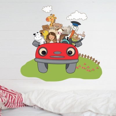 Αυτοκινητάκι με ζώα, Παιδικά, Αυτοκόλλητα τοίχου, 60 x 55 εκ.