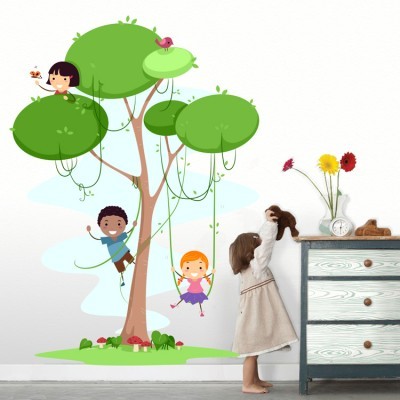 Παιδάκια πάνω στο δέντρο, Παιδικά, Αυτοκόλλητα τοίχου, 35 x 43 εκ.