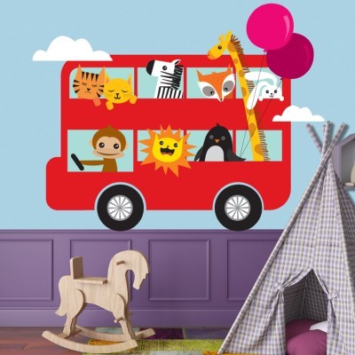 Λεωφορείο με ζωάκια Παιδικά Αυτοκόλλητα τοίχου 27 x 65 cm (34955)