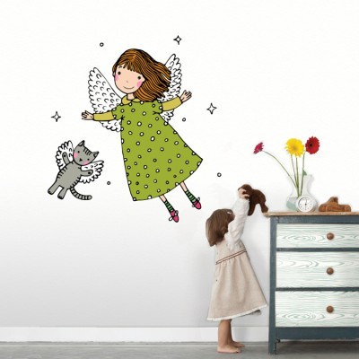 Νεράιδα και γατάκι Παιδικά Αυτοκόλλητα τοίχου 42 x 42 cm (34959)