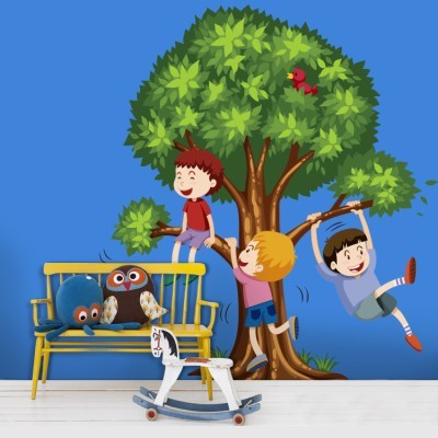 Παιδάκια που παίζουν πάνω στο δέντρο, Παιδικά, Αυτοκόλλητα τοίχου, 35 x 44 εκ.