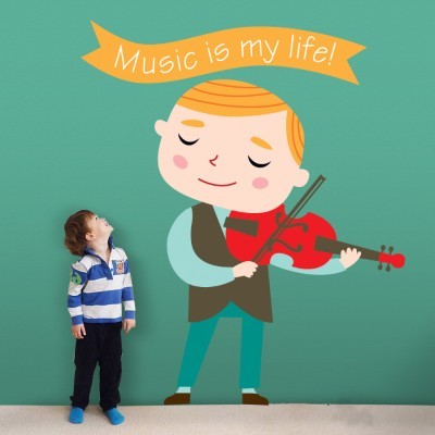 Αγόρι που παίζει βιολί Παιδικά Αυτοκόλλητα τοίχου 41 x 35 cm (34905)
