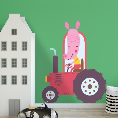 Γουρουνάκι με όχημα Παιδικά Αυτοκόλλητα τοίχου 45 x 45 cm (34890)