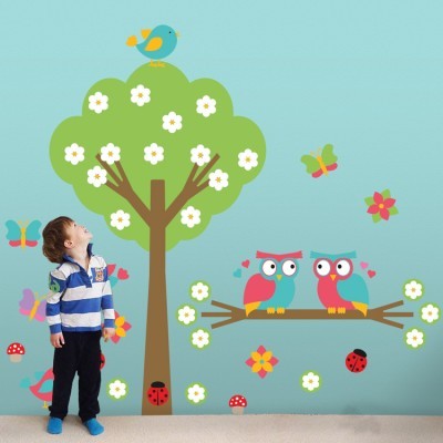 Κουκουβάγιες σε δέντρο Παιδικά Αυτοκόλλητα τοίχου 159Χ110 cm (card size) (34999)