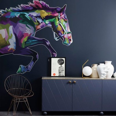 Πολύχρωμο άλογο που τρέχει, Ζώα, Αυτοκόλλητα τοίχου, 80 x 80 εκ. (39524)