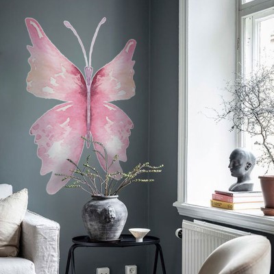 Ροζ πεταλούδα Ζώα Αυτοκόλλητα τοίχου 100 x 75 cm (39618)