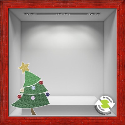 Χρωματιστό Χριστουγεννιάτικο Δέντρο Χριστουγεννιάτικα Αυτοκόλλητα βιτρίνας 81 x 60 cm (7998)