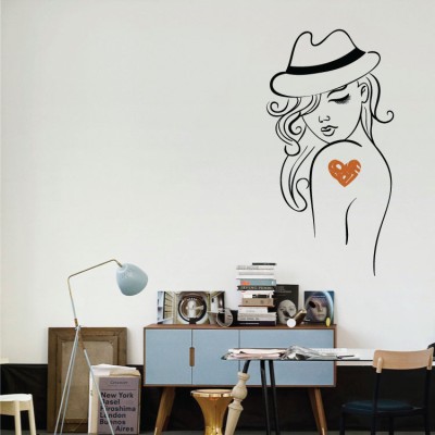 Γυναίκα με καπέλο και τατουάζ Φιγούρες Αυτοκόλλητα τοίχου 96 x 50 cm (8336)