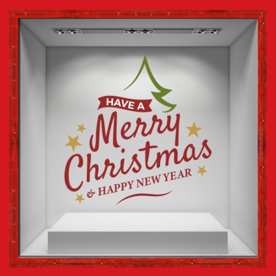 Houseart Have A Merry Christmas & Happy New Year, Χριστουγεννιάτικα, Αυτοκόλλητα βιτρίνας, 50 x 51 εκ.
