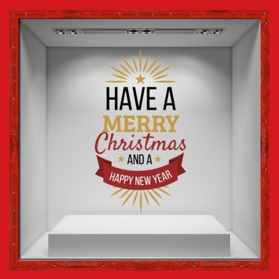 Merry Christmas & A Happy New Year Χριστουγεννιάτικα Αυτοκόλλητα βιτρίνας 91 x 50 cm (36715)