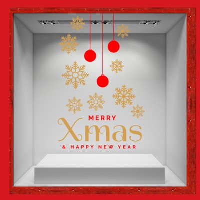 X-Mas Snowlakes & Balls Χριστουγεννιάτικα Αυτοκόλλητα βιτρίνας 78 x 50 cm (36747)