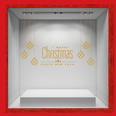 Merry Christmas & A Happy New Year Χριστουγεννιάτικα Αυτοκόλλητα βιτρίνας 63 x 80 cm (36754)