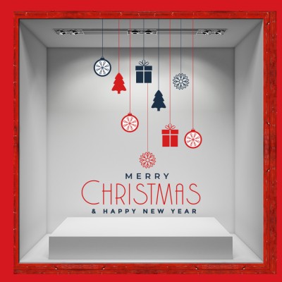 Houseart Red-Blue Xmas Hanging Pendants, Χριστουγεννιάτικα, Αυτοκόλλητα βιτρίνας, 50 x 80 εκ.