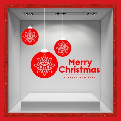 X-Mas Red Balls, Χριστουγεννιάτικα, Αυτοκόλλητα βιτρίνας, 50 x 46 εκ.