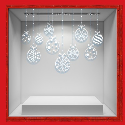 White Christmas Balls Χριστουγεννιάτικα Αυτοκόλλητα βιτρίνας 63 x 80 cm (36762)