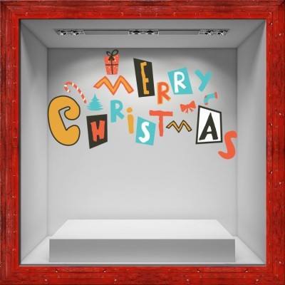 Houseart Colorful Merry Christmas, Χριστουγεννιάτικα, Αυτοκόλλητα βιτρίνας, 80 x 45 εκ.
