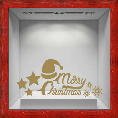 Merry Christmas Hat Χριστουγεννιάτικα Αυτοκόλλητα βιτρίνας 38 x 85 cm (16358)