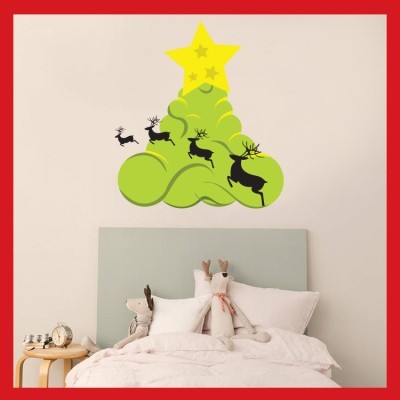 Houseart Χριστουγεννιάτικο Δέντρο με ελάφια, Χριστουγεννιάτικα, Αυτοκόλλητα βιτρίνας, 58 x 64 εκ.