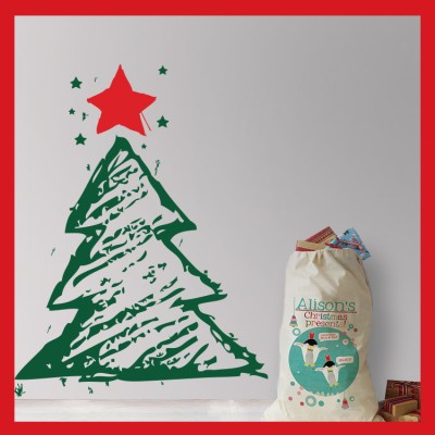Χριστουγεννιάτικο Δέντρο Σκίτσο Χριστουγεννιάτικα Αυτοκόλλητα βιτρίνας 59 x 45 cm (5955)