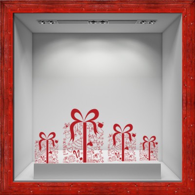 Χριστουγεννιάτικα δώρα με φιόγκους Χριστουγεννιάτικα Αυτοκόλλητα βιτρίνας 66 x 150 cm (5980)
