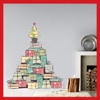 Χριστουγεννιάτικο Δέντρο από Δώρα Χριστουγεννιάτικα Αυτοκόλλητα βιτρίνας 52 x 45 cm (6042)