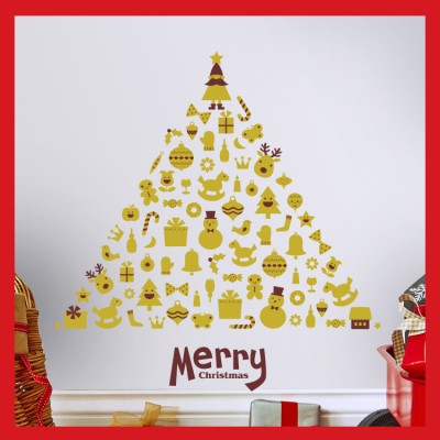 Δέντρο στολισμένο Χριστουγεννιάτικα Αυτοκόλλητα βιτρίνας 94 x 90 cm (6280)