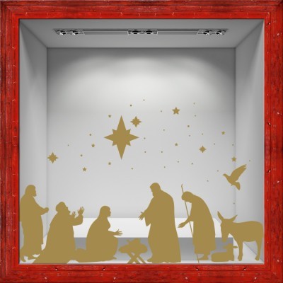 Houseart - ΣΗΜΑΝΤΙΚΟ: Σε περίπτωση διαφοράς τιμής από το κατάστημα ισχύει παντα και μόνο η τιμή του καταστήματος Φάτνη, Χριστουγεννιάτικα, Αυτοκόλλητα βιτρίνας, 90 x 62