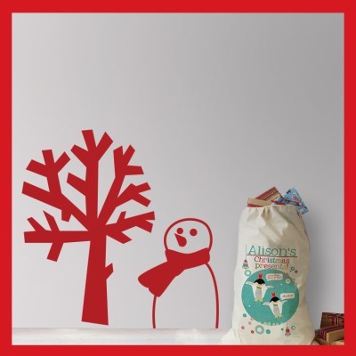 Χιονάνθρωπος με δέντρο, Χριστουγεννιάτικα, Αυτοκόλλητα βιτρίνας, 33 x 33 εκ.